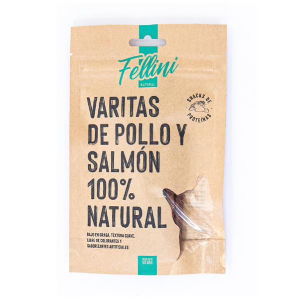 SNACK FELLINI VARITAS POLLO/SALMON NATURAL 50GR