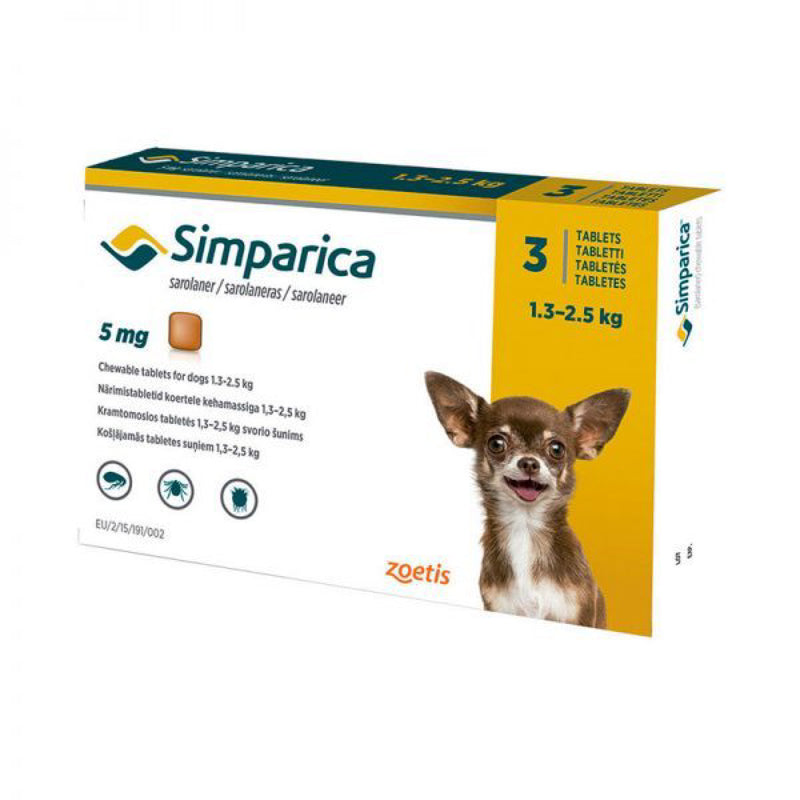 ANTIPARASITARIO SIMPARICA 5MG 1.3-2.5KG  X 3 COMPRIMIDOS