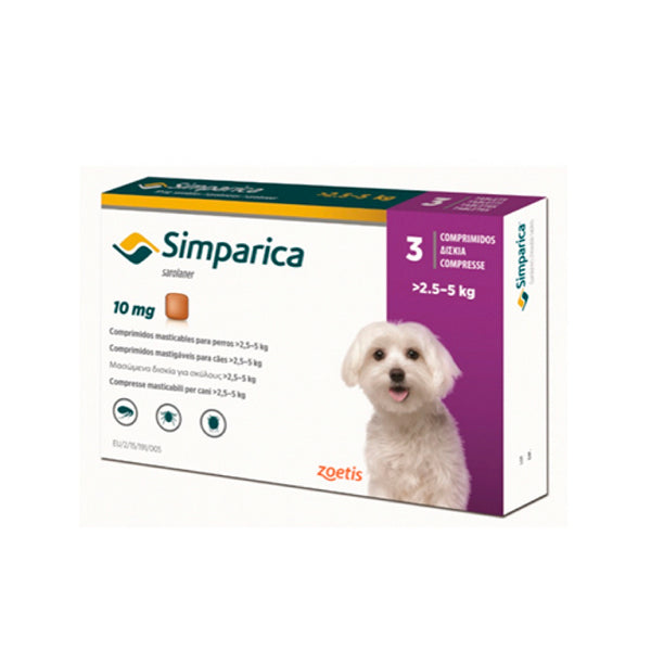 ANTIPARASITARIO SIMPARICA 10MG 2.5-5KG X 3 COMPRIMIDOS