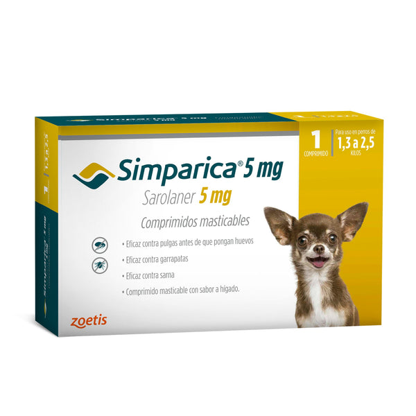 ANTIPARASITARIO SIMPARICA 5MG 1.3-2.5KG  X 1 COMPRIMIDO