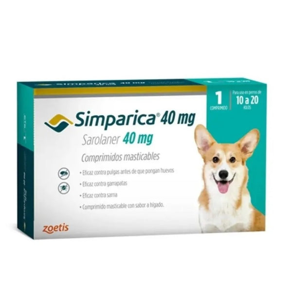 ANTIPARASITARIO SIMPARICA 40MG 10.1-20KG  X 1 COMPRIMIDO