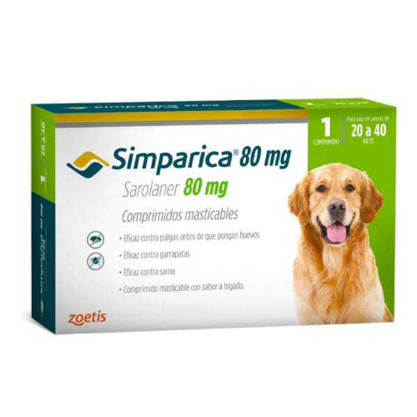 ANTIPARASITARIO SIMPARICA 80MG 20.1-40KG  X 1 COMPRIMIDO