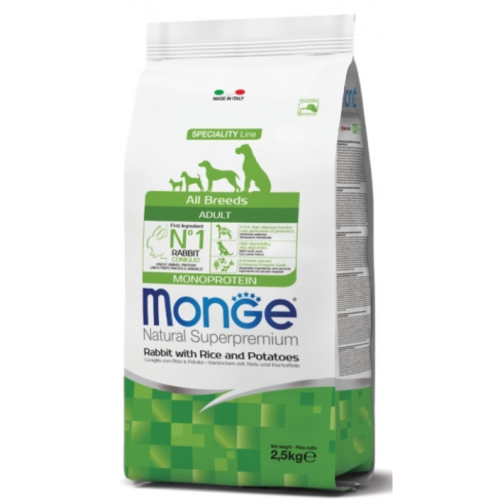 MONGE PERRO ADULTO CONEJO CON ARROZ Y PAPAS 2.5KG